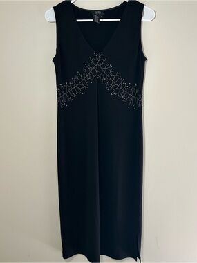 BCBGMaxAzria Vintage Black Sleeveless Midi Dress with Beaded Detail